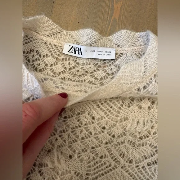 Zara Cream Lace Knit Top Size Small - Picture 7 of 9